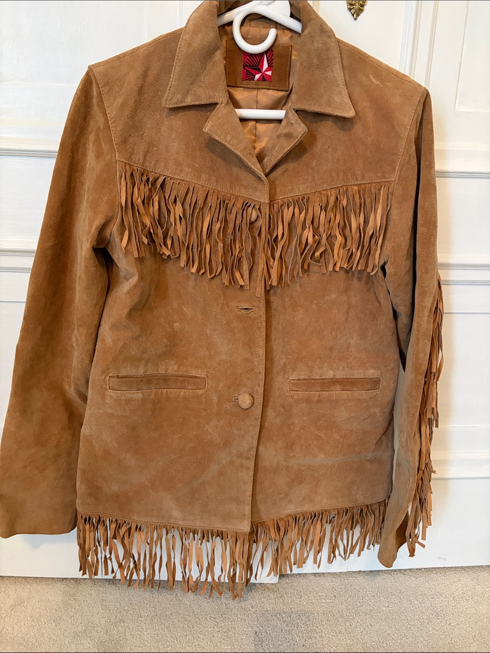 Fringed Suede Leather Jacket in Tan